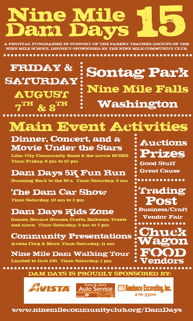 Nine Mile Falls Dam Days, August 7 & 8 2015 Huckleberry Press